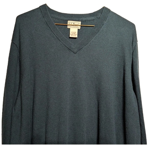 L.L. Bean Other - L.L.Bean Sweater Mens XL Tall Teal Green V Neck Cotton Cashmere Blend Pullover